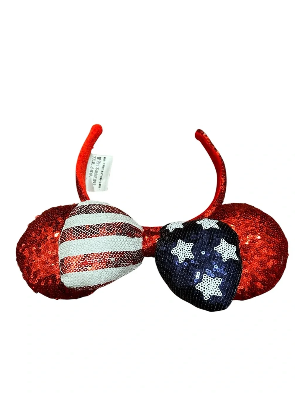 Disney Original Sequin Red Minnie Ears Headband with Patriotic Bow